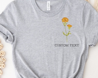 Custom October Birth Flower Shirt, Marigold DTF Transfer, Ready To Press DTF Print, Personalized Gift, Birth Month Flower Shirt