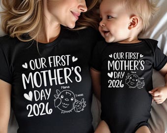 Custom Mama Tee, Personalized Our First Mothers Day 2026 Shirt, Mom And Baby Name Tee, 1st Mothers Day New Mom Gift, Cute Chicks Shirt