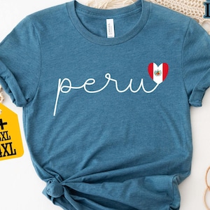 Peru Shirt With Heart Flag, Minimalist Travel Tee, South America Pride Gift, Cute Vacation Shirt, Unisex Peru Country Top