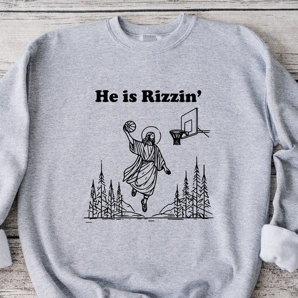 He Is Rizzin' Sweatshirt, Christian Sweatshirt, Religious Sweatshirt, Funny Easter Day Sweatshirt, Easter Egg Sweatshirt,Gift For Easter Day