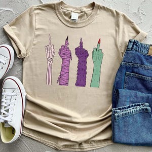 Funny Halloween Middle Finger Shirt, Spooky Skeleton Zombie Witch Hand Tee, Sarcastic Halloween Graphic Tee, Gothic Horror Fall Shirt