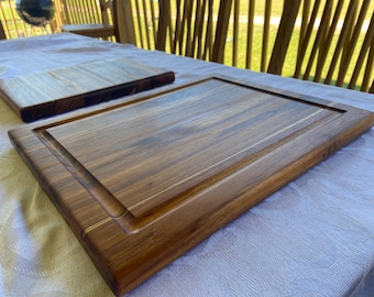 Thick, Large Cutting Board Made of Teak with a Juice Groove