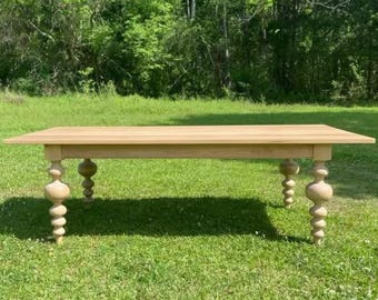 Modern Farmhouse Table, Oak Orleans Harvest Table with Extra Chunky Turned Legs
