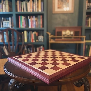 Handmade Chess Set, Purple Heart and Maple Chess Board, Purple Heart Board, Handmade Chess Board, Regulation Size Chess Board