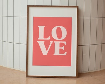 Arte de pared de amor, descarga digital imprimible, cartel de arte tipográfico, arte de afirmación, impresión de arte de cita roja rosa, cartel de texto