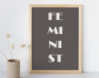 Feministyczny wydruk artystyczny: monochromatyczny inspirujący cytat (pobranie cyfrowe)