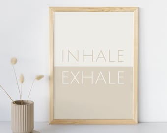 Impressão Inspire Expire: Arte de parede minimalista bege (download digital)