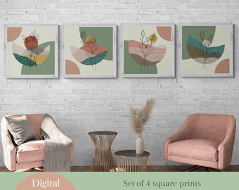 Boho Gallery Wall Art Set: Flower Mountain Line Art (Digital Download)
