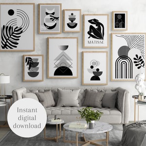 Abstract Geometric Gallery Wall Art: Black and White Prints (Digital Download)