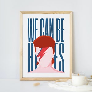 We can be heroes wall art, printable digital download, David Bowie poster, motivational quote, minimalist lyric art print, Aladdin Sane
