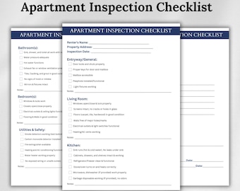 Apartment Inspection Checklist | Move-In / Move-Out Form for Renters & Landlords | Security Deposit Protection Printable PDF
