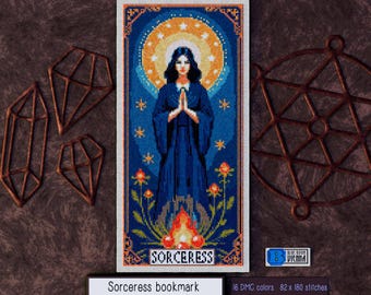 Zauberin Tarotkarte pdf Kreuzstich mystische Karte anfängerfreundlich Jugendstil Muster