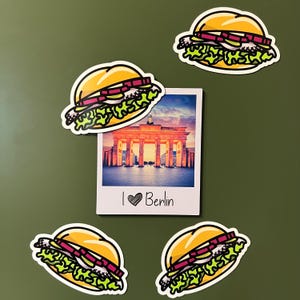 Set of 4 fish sandwich magnets | Onions, Bismarck, herring, fish, fish market, bread rolls, kitchen, Hamburg, harbor, refrigerator, car, 4 magnets