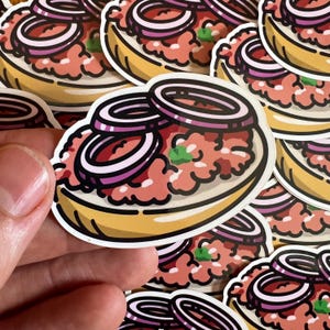 Mettbrötchen Sticker | Minced meat, Mettigel, Mett, bread roll, souvenir, notebook, food, recipe, breakfast, gift, onions, laptop, sticker