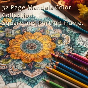 32 Page Printable Mandala Coloring Book - Flower Mandala Design - Coloring Books For Adults - 16 Square and 16 Portrait.