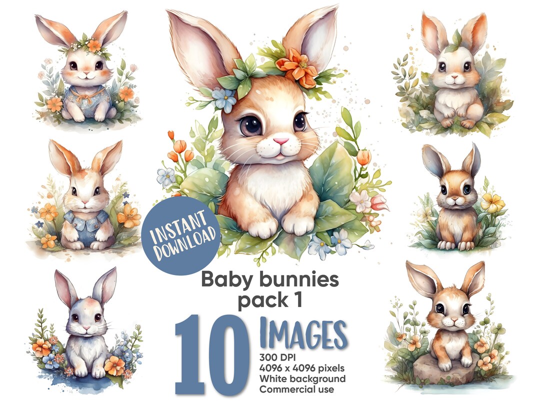 Baby Bunny Watercolor Clipart 300 Dpi Nursery Wall Art Baby - Etsy