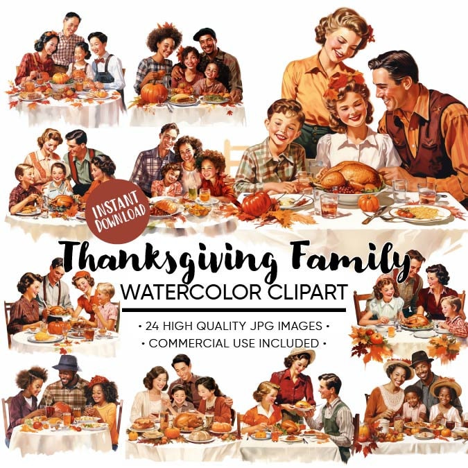 Family Clipart Thanksgiving Dinner Clipart Thanksgiving Clipart Vintage