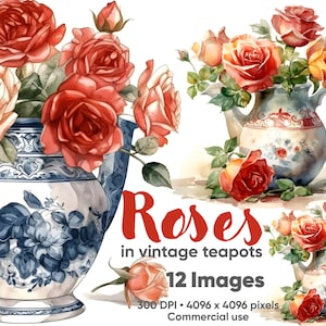 Roses watercolor clipart vintage roses clipart antique rose bouquet of flowers and floral arrangements digital download for commercial use