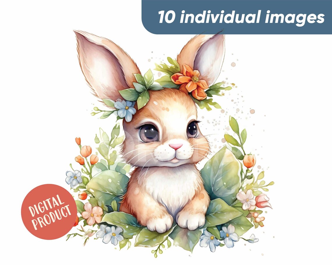 Baby Bunny Watercolor Clipart 300 Dpi Nursery Wall Art Baby - Etsy
