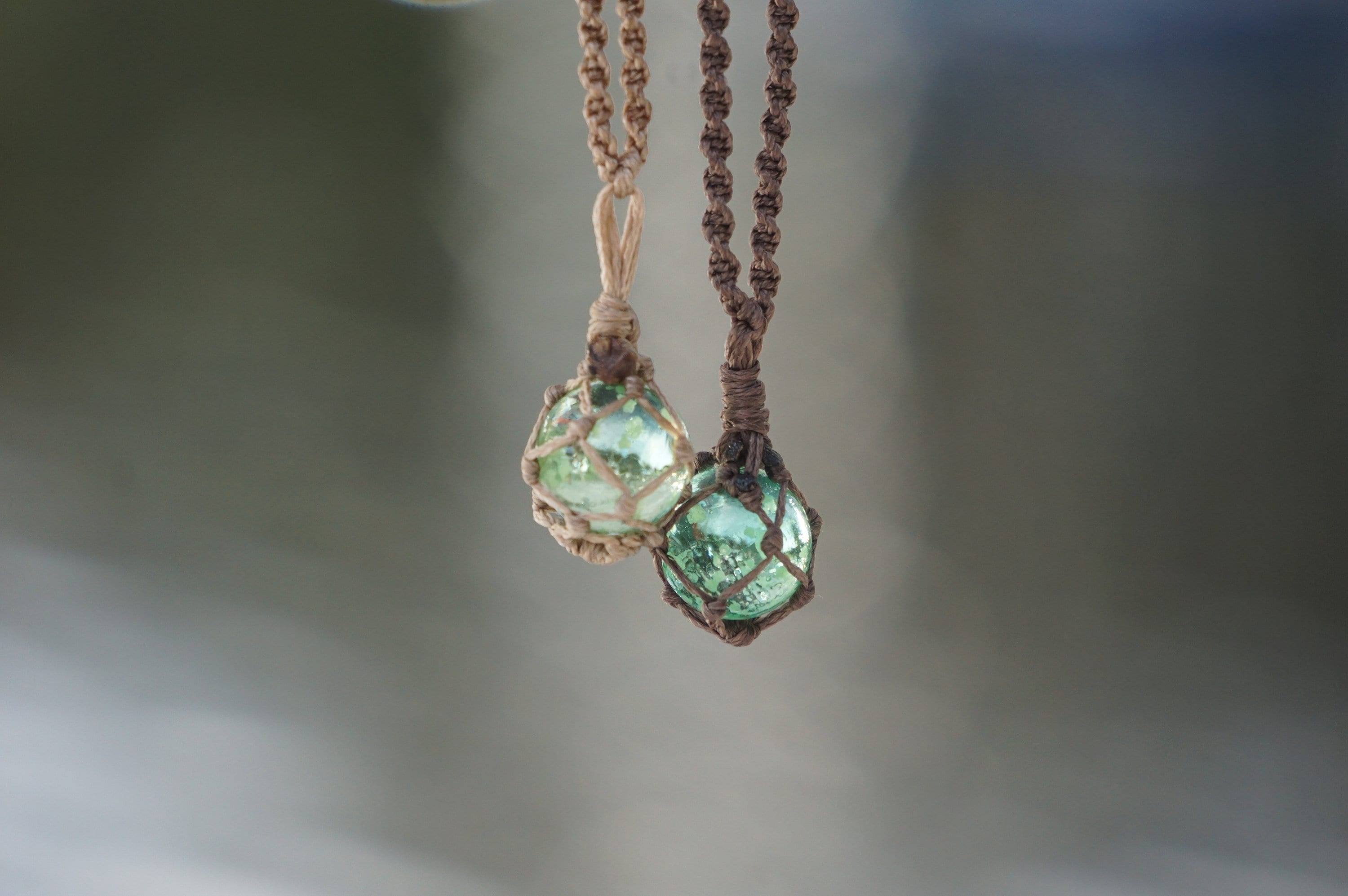 Mini Glowing Japanese Float Pendant Necklace Macrame Glass Float Buoy