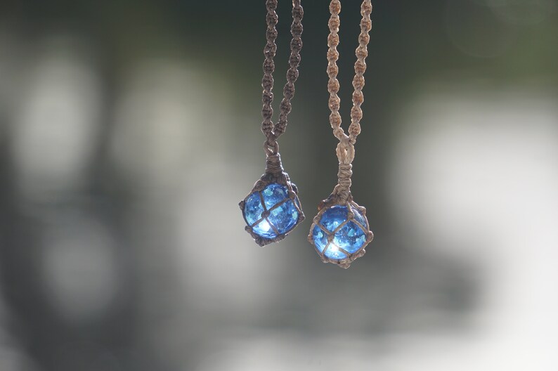 Mini Glowing Japanese Float Pendant Necklace Macrame Glass Float Buoy