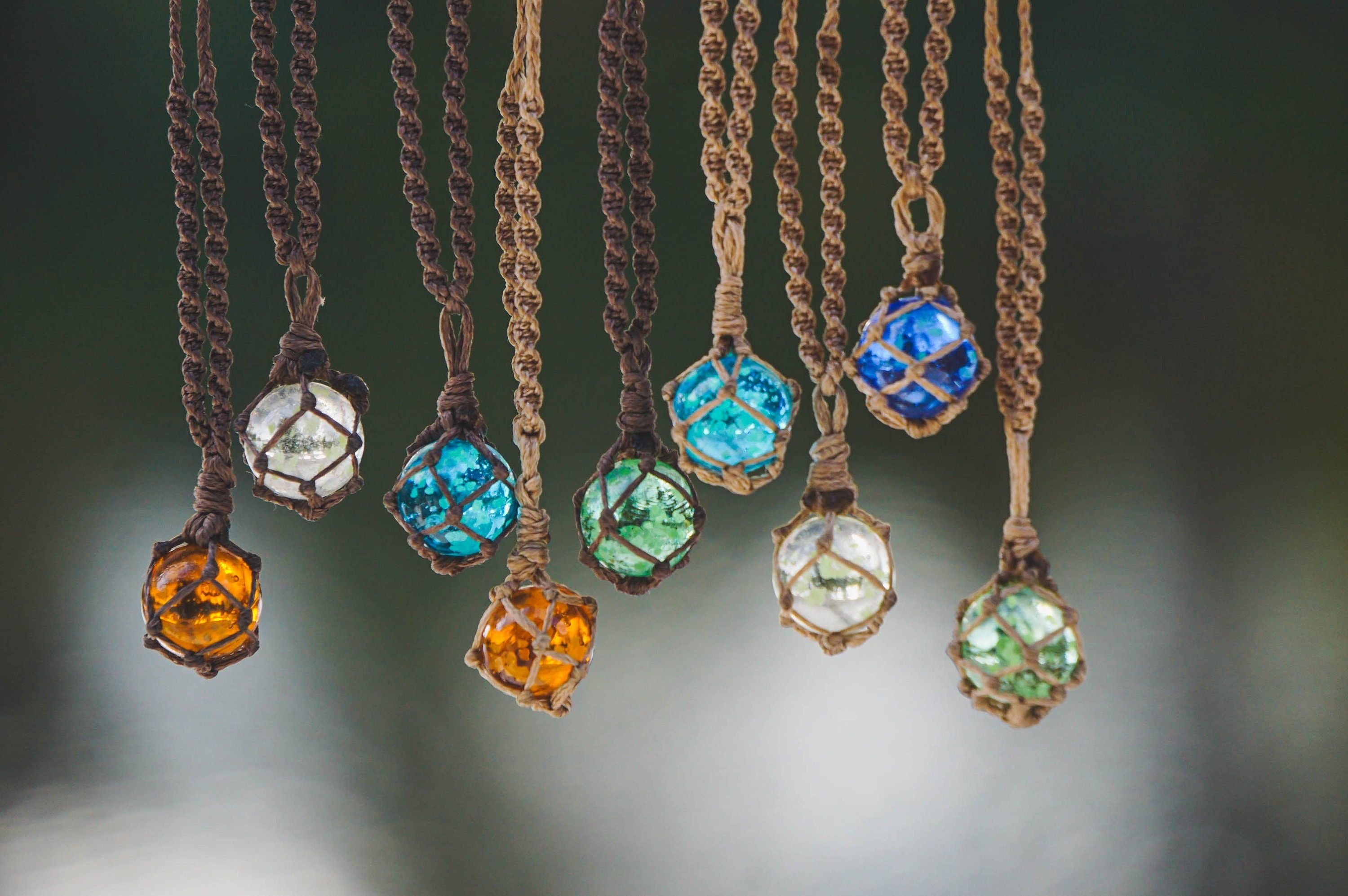 Mini Glowing Japanese Float Pendant Necklace Macrame Glass Float Buoy