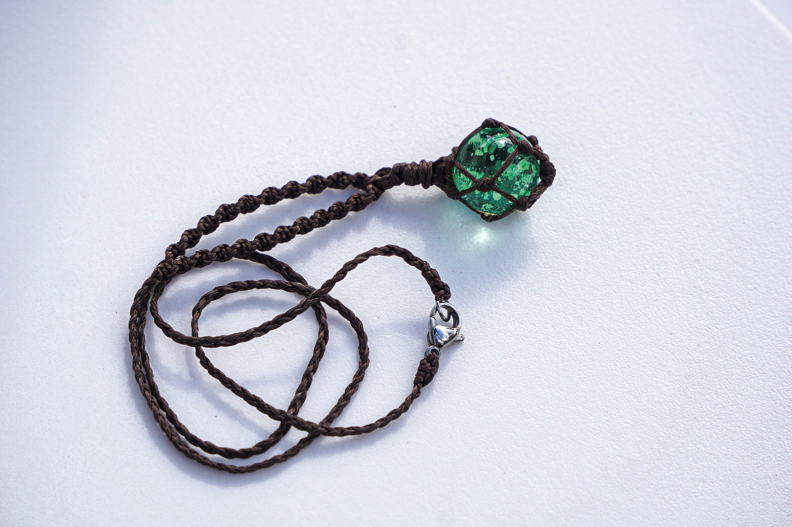 Mini Glowing Japanese Float Pendant Necklace Macrame Netting Glass Buoy