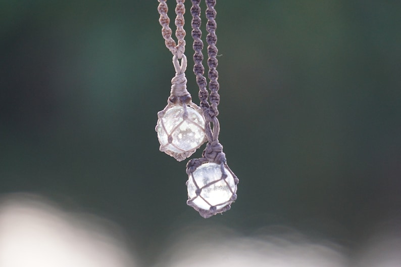 Mini Glowing Japanese Float Pendant Necklace Macrame Glass Float Buoy