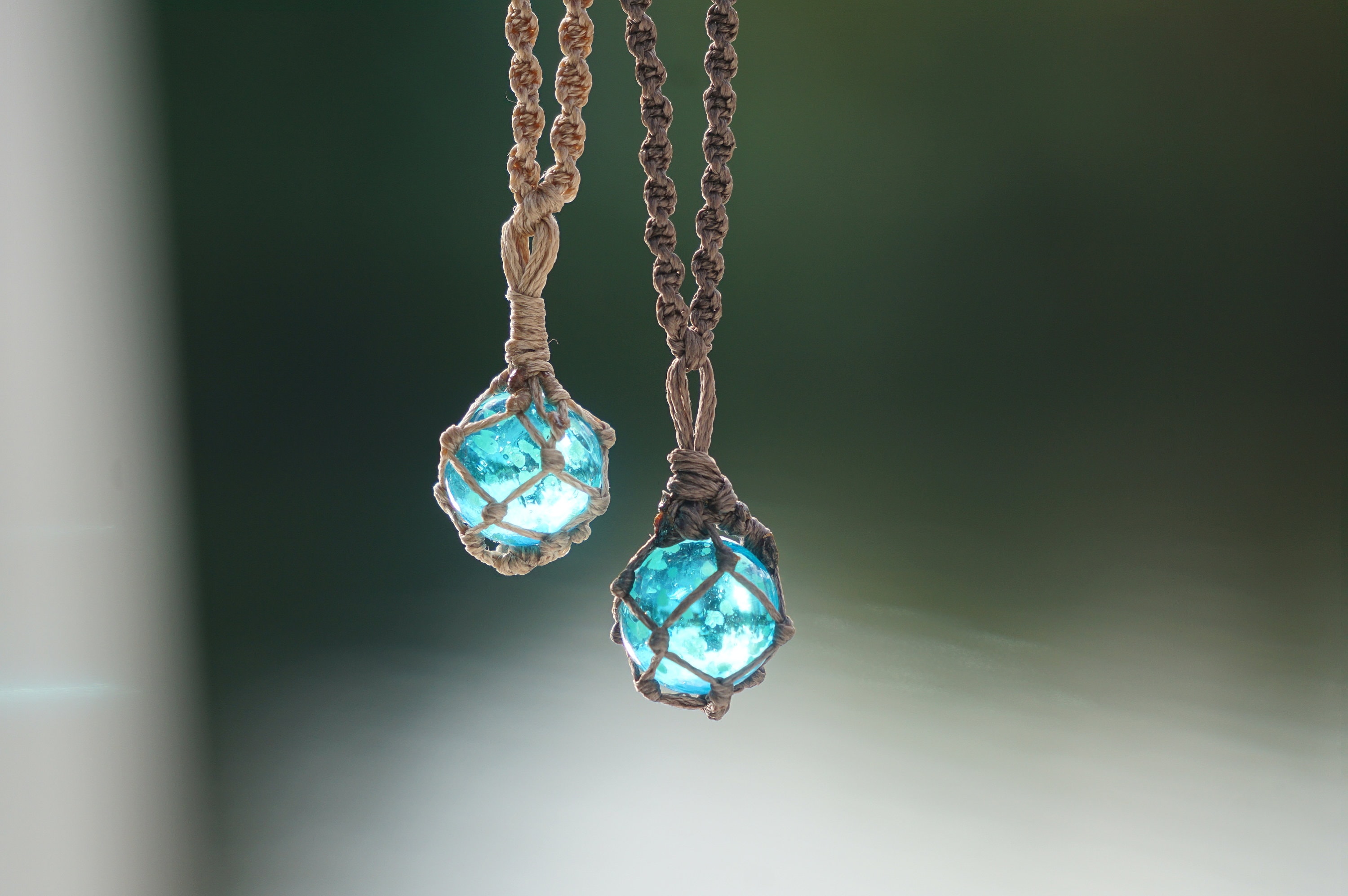 Mini Glowing Japanese Float Pendant Necklace Macrame Glass Float Buoy