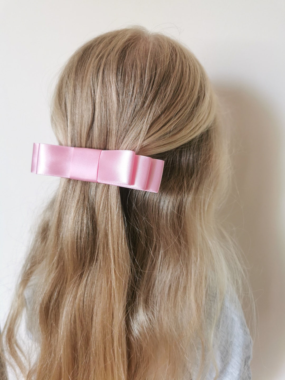 Pink Satin Barrette /satin Hair Bow/french Barrette Bow Etsy