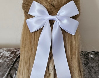 Oversized White Satin Hair Bow: Bridal Barrette Clip
