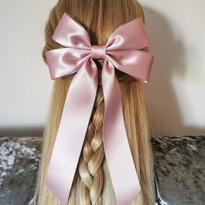 Oversized hair bow/blush hair bow/satin hair bow/barrette bow /clip bow