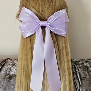 Lilac hair bow/light purple bow/satin hair bow/clip bow