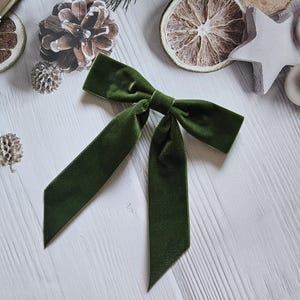 Fiocco per capelli in velluto/fiocco per capelli verde muschio/fiocco fermaglio/fiocco di Natale