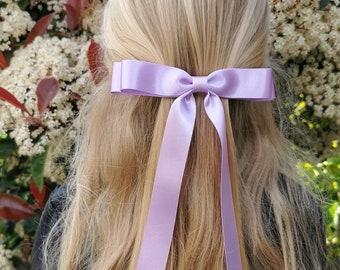 Satin hair bow/lilac hair bow/barrette bow/Handmade bow/clip bow