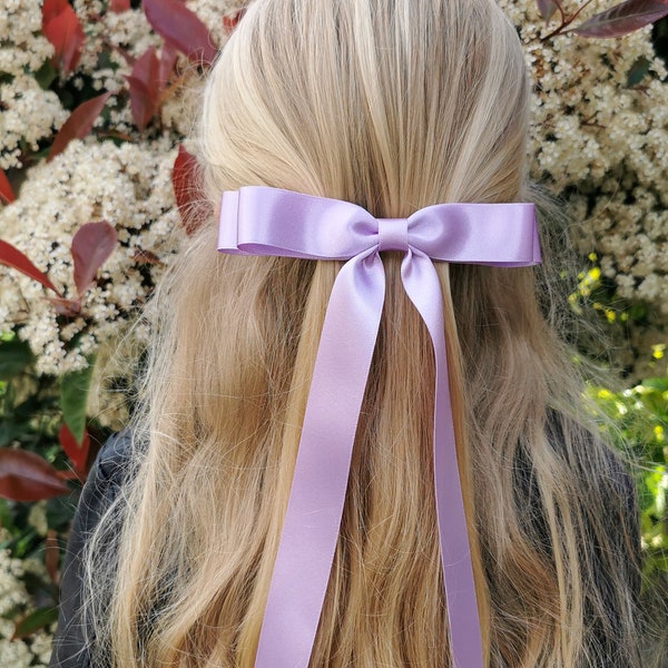 Satin hair bow/lilac hair bow/barrette bow/Handmade bow/clip bow