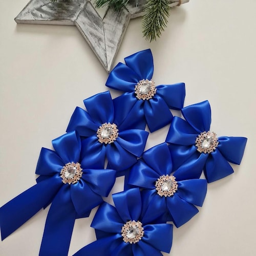 Oversized Royal Blue Satin Hair Bow: Long Tails, French  display picture 2