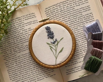 English Lavender Embroidery Hoop • Hand Embroidered Floral Wall Art • Finished Embroidery