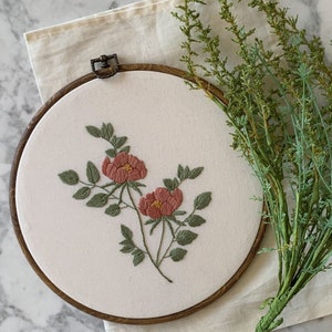 Large Botanical Embroidery Hoop Art • Hand Embroidered Rose Floral Wall Decor
