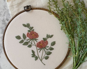 Large Heirloom Rose Embroidery Hoop • Hand Embroidered Floral Wall Art • Finished Embroidery