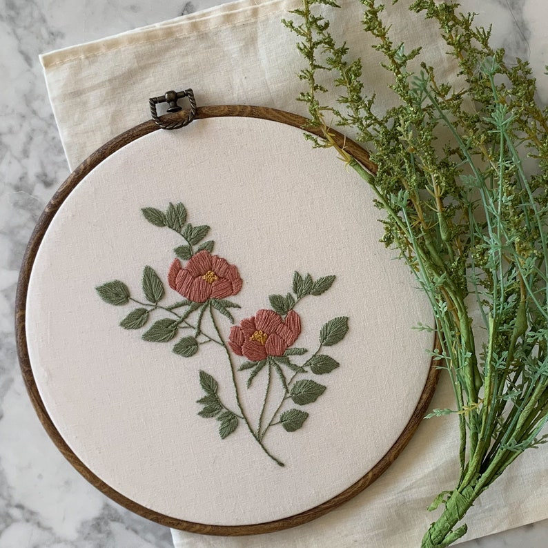 Large Heirloom Rose Embroidery Hoop • Hand Embroidered Floral Wall Art ...