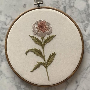 Picture of Large Botanical Embroidery Hoop Art • Hand Embroidered Carnation Floral ...