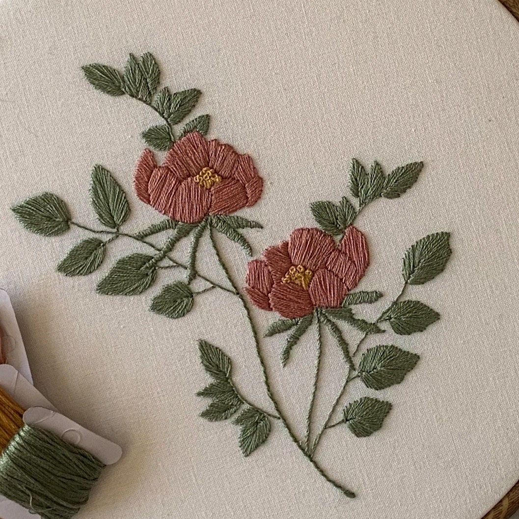 Large Heirloom Rose Embroidery Hoop • Hand Embroidered Floral Wall Art ...