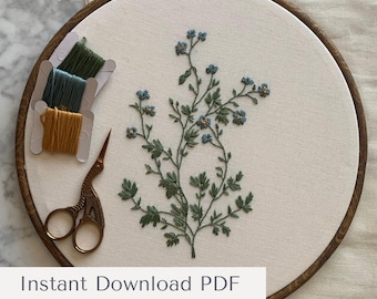 Forget Me Not Embroidery Pattern PDF – Floral Hand Embroidery Pattern | Instant Download
