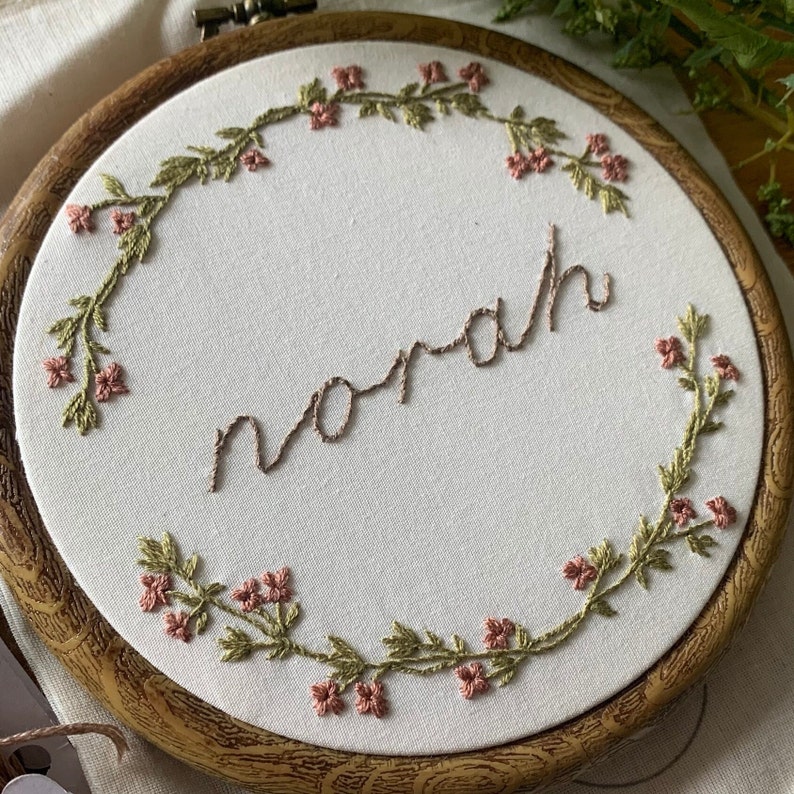 Custom Name Embroidery Pattern PDF – Floral Script Hand Embroidery ...