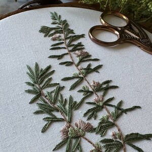 Large Botanical Embroidery Hoop Art • Hand Embroidered Rosemary Floral ...