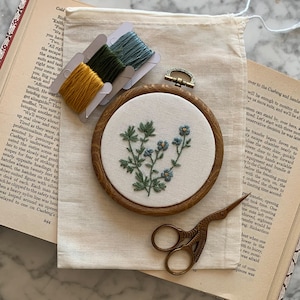 Small Botanical Embroidery Hoop Art • Hand Embroidered Forget Me Not Floral Wall Decor