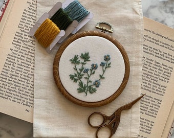 Small Botanical Embroidery Hoop Art • Hand Embroidered Forget Me Not Floral Wall Decor