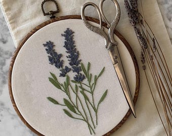 Large English Lavender Embroidery Hoop • Hand Embroidered Botanical Wall Art • Finished Embroidery