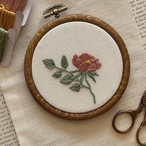 Small Botanical Embroidery Hoop Art • Hand Embroidered Rose Wall Decor